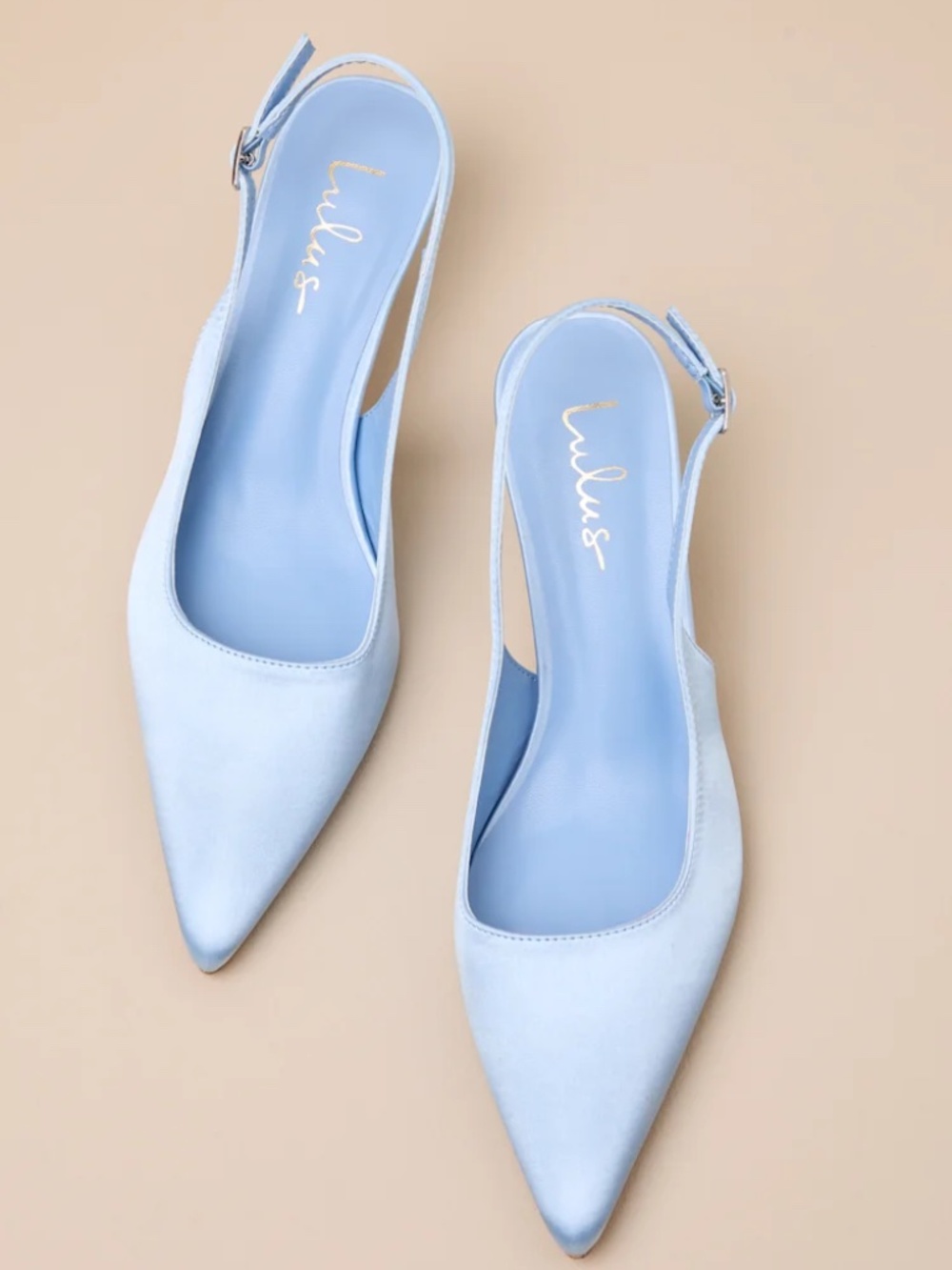 Lulus Agnesca Baby Blue Satin Slingback Kitten Heels NWOT Bridal